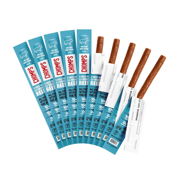 Chomps Grass-Fed and Finished Sea Salt Beef Jerky Snack Sticks 10-Pack -