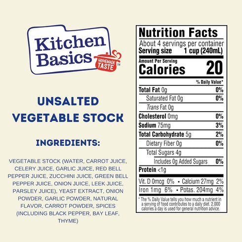 32 oz (Pack 12) Kitchen Basics Unsalted Vegetable Stock, of For Delicious Dishes and Enhanced Flavors, Great