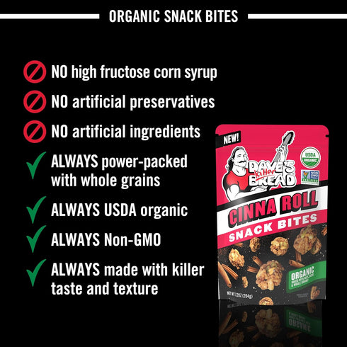 7.2 oz Dave's Killer Bread Cinna Roll Organic Snack Bites, Cinnamon Organic Snacks