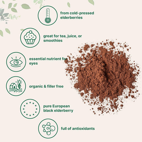 4oz 100% Organic Elderberry Juice Powder, | Natural Fruit Powder | Cold Pressed European Elderberries | No Sugar