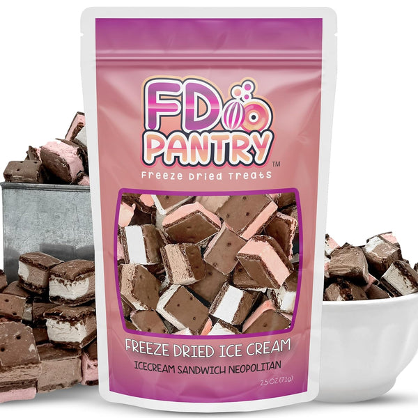 Freeze Dried Ice Cream Sandwich Bites, Neapolitan, Crunchy & Sweet Snack, 2.5