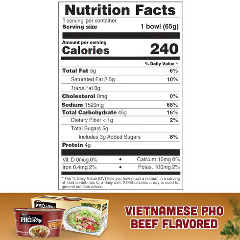 2.3 oz, Chin-Su Pho Story Vietnamese Beef Flavored Instant Noodle Bowl, Ready to Cook