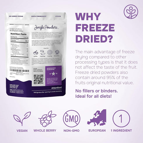 5 Jungle Powders Black Currant Powder Ounce Bag - Natural Freeze Dried Black Currants for Recovery - Dehydrated Fruit