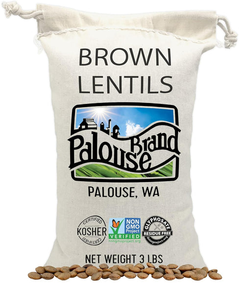 Palouse Brand Certified Glyphosate Residue Free Brown Lentils | 3 LBS Plastic