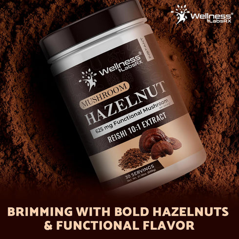 10:1 30 Mushroom Hazelnut Powder with Reishi Extract, Hot Cocoa Powder Caffeine-Free Mushroom Coffee Alternative