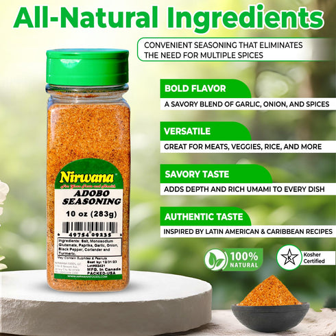 (10 oz) Adobo Seasoning Bold & Flavorful Blend for Meats, Vegetables, Soups & Marinades Essential Pantry Staple