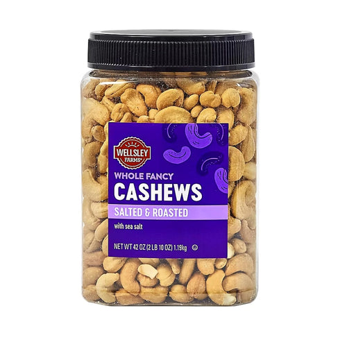 Wellsley Farms Whole Fancy Salted and Roasted with Sea Salt. Whole Cashews, 42 oz.