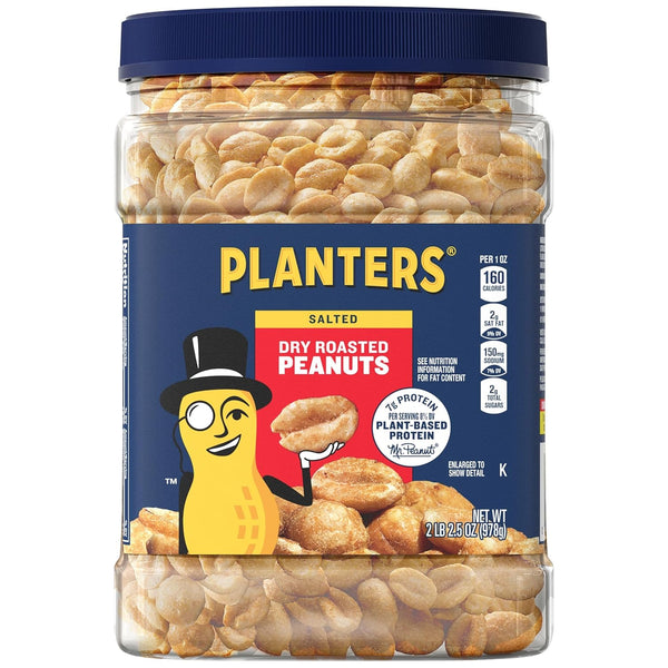 PLANTERS Dry Roasted Peanuts, 34.5 oz Resealable Plastic Jars (Pack of 6)