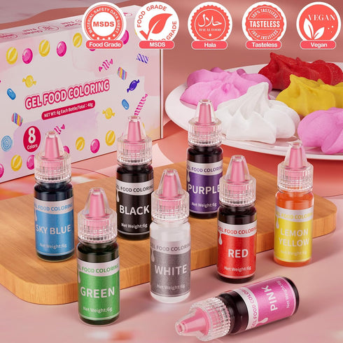 Set 8 6g/Bottle Gel Food Coloring - Colors Concentrated Gel Based Food Color Food Grade Dye Flavorless Vibrant Edible