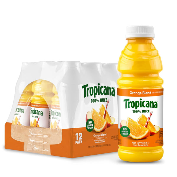 Tropicana 100% Juice Orange Blend, Single Serve, 15.2 fl oz Bottles (Pack