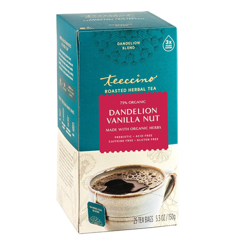 Teeccino Dandelion Herbal Tea, Vanilla Nut, Caffeine Free, 25 Tea Bags, Prebiotic