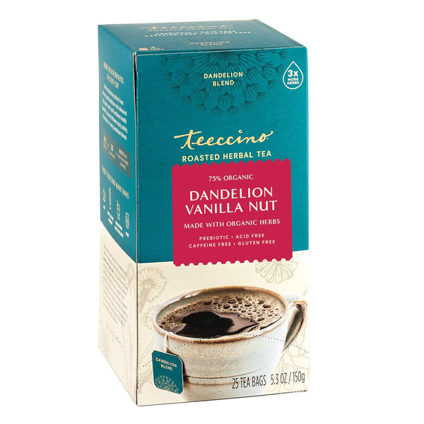 Teeccino Dandelion Herbal Tea, Vanilla Nut, Caffeine Free, 25 Tea Bags, Prebiotic