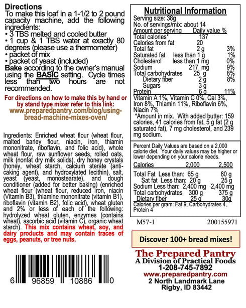 Pack; The Prepared Pantry Honey Graham Granola Gourmet Bread Mix; Single For Bread Machine or Oven