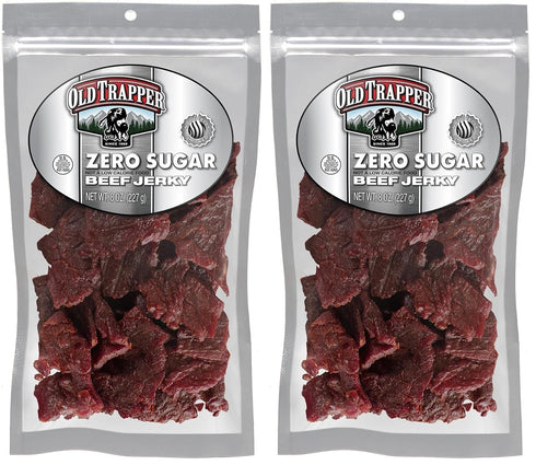 Old Trapper Zero Sugar Beef Jerky, Eight-Ounce Individual Package, Natural Wood Smoked