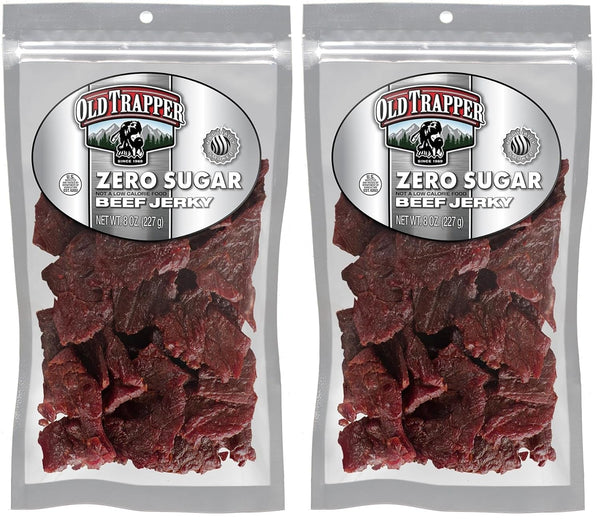 Old Trapper Zero Sugar Beef Jerky, Eight-Ounce Individual Package, Natural Wood Smoked