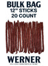 20 Pack 18 Oz 12" Werner Pepper Meat Sticks - Bulk Meat Sticks - Big Sticks