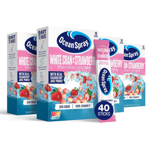 Ocean Spray White Cran-Strawberry Zero Sugar Powder Drink Mix Packets with Real