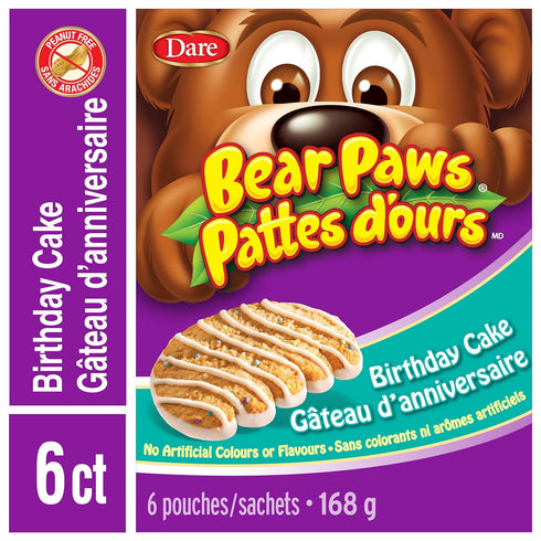 Dare Bear Paws Birthday Cake Soft Cookies, 168g, Peanut Free, Imported from Canada