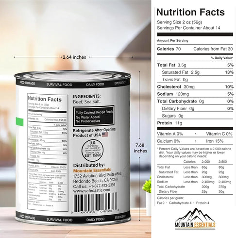 28 Oz 5-Year 1 Pack MOUNTAIN ESSENTIALS All Natural Canned Ground Beef Fully Cooked, Ready to Eat Hamburger Meat Pantry