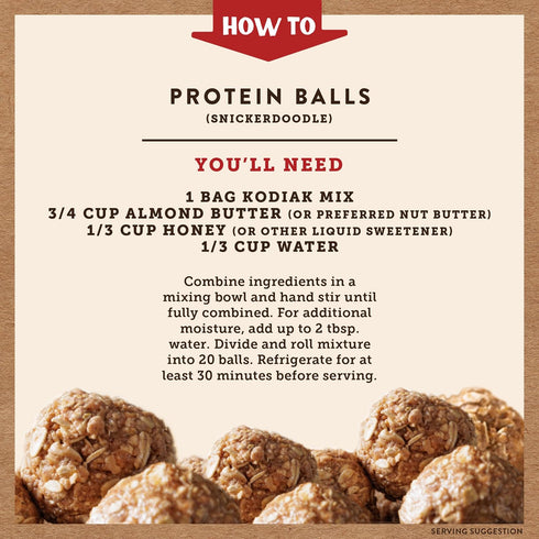 100% (Pack 6) Kodiak Cakes Oatmeal Protein Ball Mix, Snickerdoodle, High Protein, Whole Grains