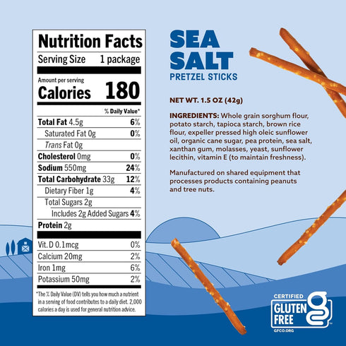 1.5 Oz (Pack 14) Quinn Gluten Free Sea Salt Pretzel Sticks - Whole Grain, Made with Real Ingredients, Whole Grain