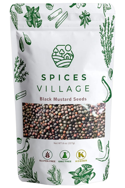 SPICES VILLAGE Black Mustard Seeds, 8 oz, Whole Mustard Spice for Pickling