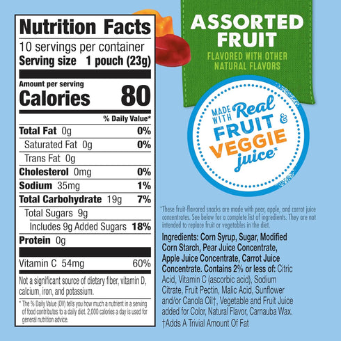 10 8 oz (Pack 8) Mott's Fruit Flavored Snacks, Assorted Fruit, Gluten Free Snack, Ct
