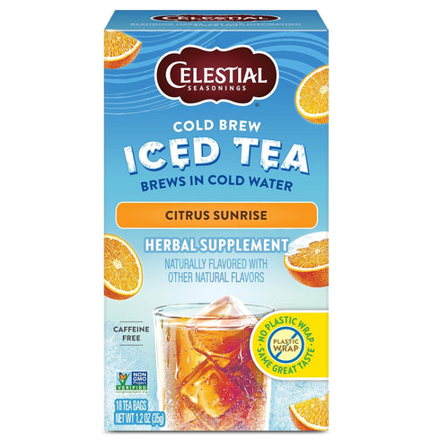 Celestial Seasonings Cold Brew Citrus Sunrise Iced Tea, 18 Tea Bags for Refreshing Beverage