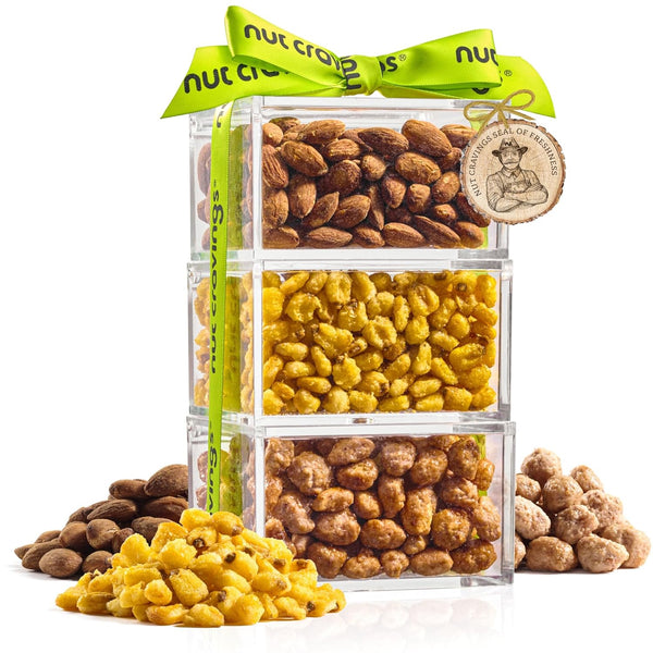 NUT CRAVINGS - Mothers Day Treats, Mixed Nuts Acrylic Tower Gift Basket