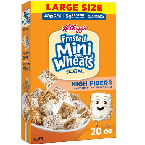 Kelloggs Frosted Mini-Wheats Breakfast Cereal, High Fiber, 48g Whole Grain, Large Size,