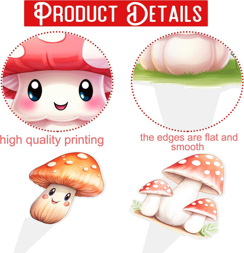 iPartyFun 48Pcs Summer Mushroom Theme Cupcake Toppers mushroom Birthday Party Decorations Woodland Cake Topper