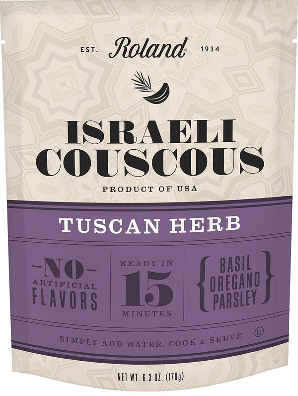 Roland Foods Tuscan Herb Israeli Couscous, Sourced in the USA, 6.3-Ounce Pouch