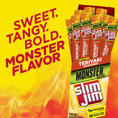 1.94 oz. (18 Count) Slim Jim Monster Smoked Meat Sticks, Teriyaki Flavor, High Protein