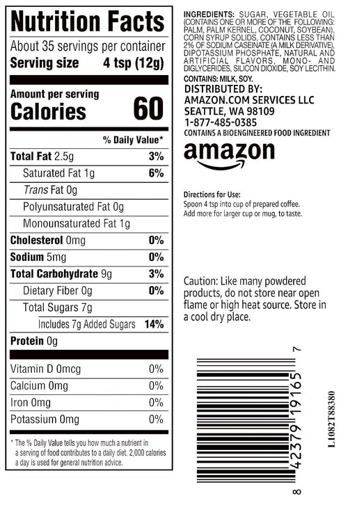 15 (Pack 12) Amazon Brand - Happy Belly Powdered Non-dairy French Vanilla Coffee Creamer, ounce