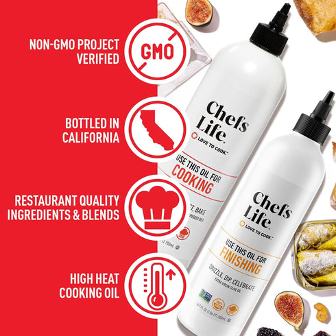 2 Pack Set 16.9 Oz (2 Set) Chefs Life Cooking Oil & Finishing Oil - Extra Virgin Olive and Avocado Oil, Gift