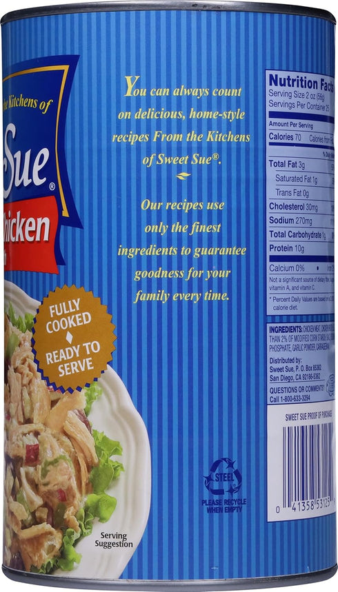 10g 50 oz (Pack 2) Sweet Sue Boneless Chicken with Broth, Cooked Canned Chicken- Protein - Gluten Free, Keto Friendly