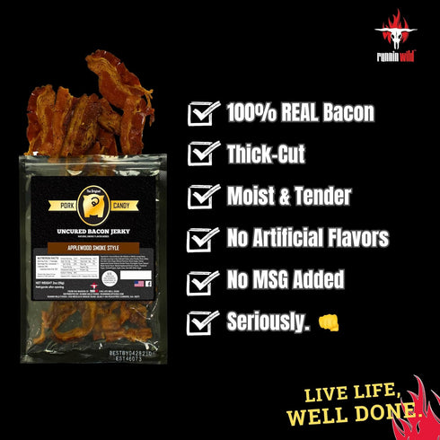 100% 4 (Pack 2 2 Smoked Applewood Bacon Jerky Sweet, Smoky & Irresistibly Delicious Gourmet Indulgence | Made with Real