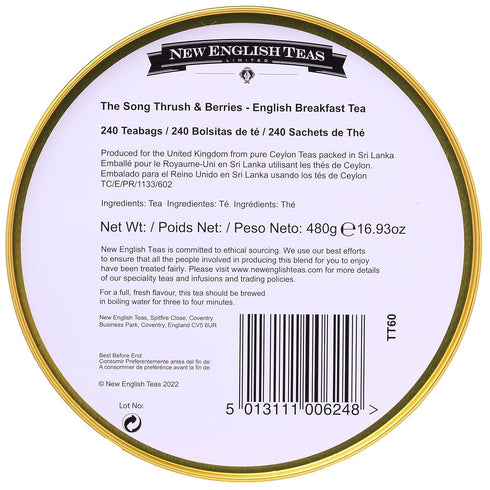 240 New English Teas Song Thrush & Berries Tea Tin in Mint Green with English Breakfast Teabags