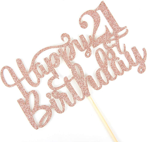 Happy 21st Birthday Cake Topper, 21st Birthday/Anniversary Party Supplies, Rose Gold Glitter Decoration