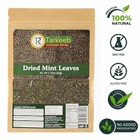 Tarkeeb Cut Mint Leaves - Dried, All Natural, Gluten Free, Vegan, 1.76oz/50g