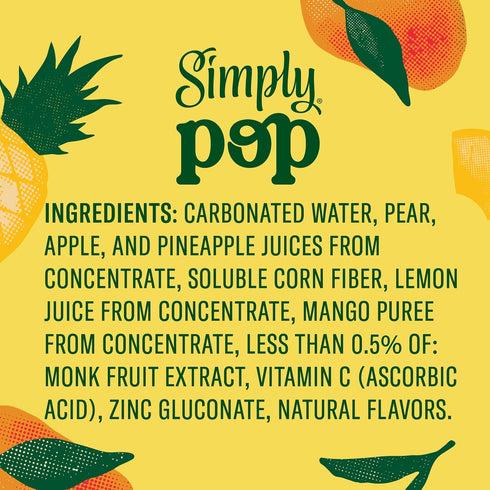 12 oz, 12 Pack Simply POP Prebiotic Soda Pineapple Mango Cans, fl