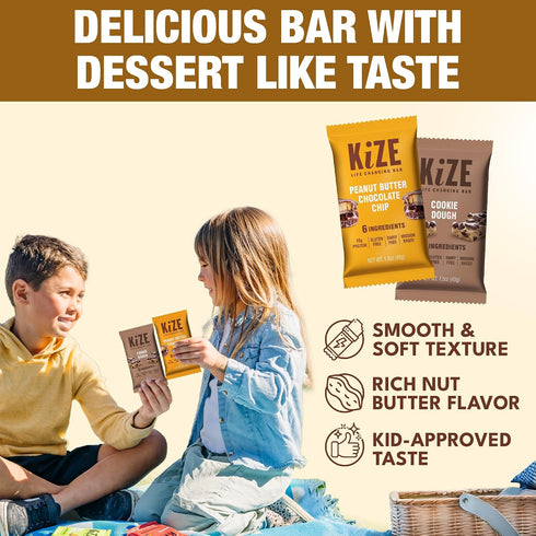 20-Count 10g (20 Count) KiZE Energy Bars - Peanut Butter Chocolate Chip & Cookie Dough Bundle - - Gluten Free, Dairy