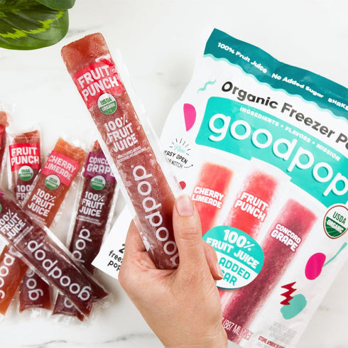 100% 20ct, GoodPop Organic Freezer Pops - Cherry Limeaide, Fruit Punch, Grape, Juice, No Added Sugar - Box