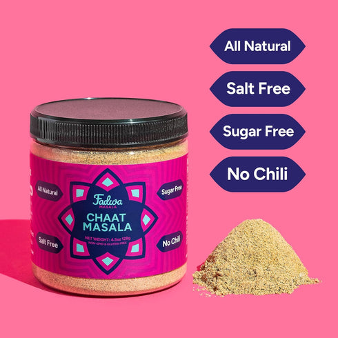 4.5 oz Fadwa Masala Chaat Masala Spice Mix - Jar, Salt & Sugar Free, Non-Spicy Authentic Desi Spices for Pakistani