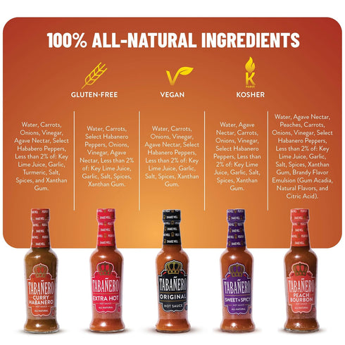 Set 5 Pack (5oz Tabanero Hot Sauces Gift - The Royal Family Collection, Variety Each), Includes Original, Extra Hot