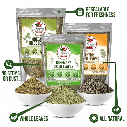 (3-Pack), Pack, Rosemary, Thyme and Oregano All Natural, Whole Leaf, Non-GMO, Dried Herb Variety Use For Seasoning