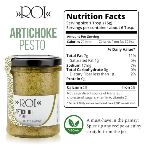 6.3oz (180g) Pack 1 ROI Italian Artichoke Dip - Gourmet, Healthy, Vegan, Natural Artichoke Pesto for Bruschetta