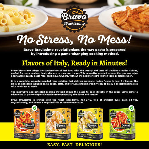 14.64 oz, 6 Pack Bravo Bravissimo Gemelli Italian Pasta Meal - Gourmet, Vegan-Friendly, Tomato & Basil Sauce Flavor