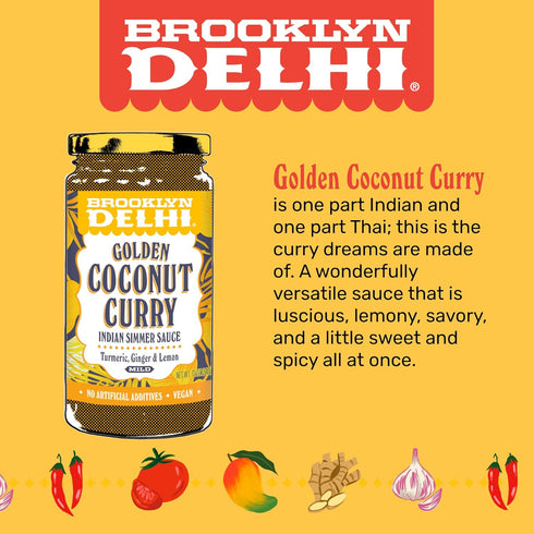 Simmer 12 Pack 2 Brooklyn Delhi Golden Coconut Curry - Indian Sauce with Turmeric, Ginger, Lemon, & Coriander - Ounces