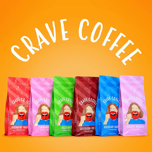 Pack 100% 10 Oz, Pack 6 Crave Beverages Flavored Ground Coffee Bag, Assorted Variety Flavorful and Fun Brew, Made